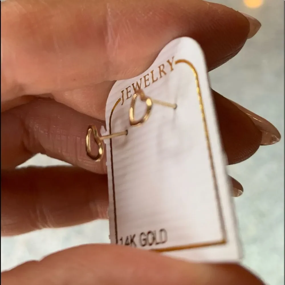 14k Solid Yellow Gold open heart Earrings screw